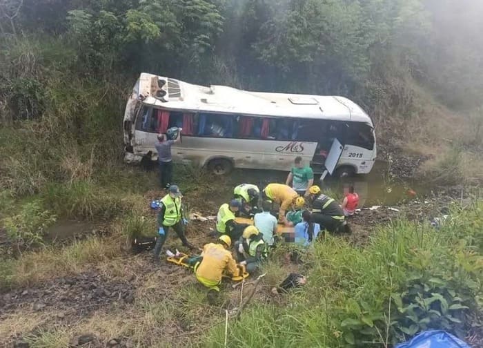 Micro-ônibus que transportava crianças para a escola sai da pista