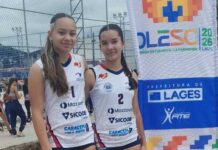 Dupla de Balneário Gaivota estreia com vitória no vôlei de praia da OLESC em Lages